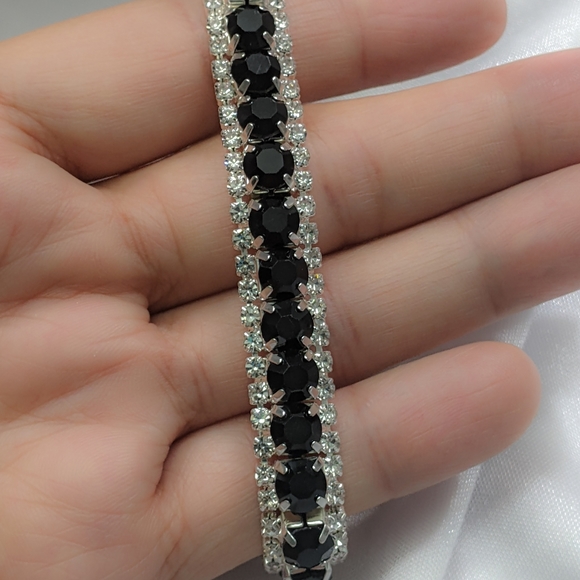 Bracelet Sterling Silver Plated Black Australian Cubic Zirconia 7" - Picture 4 of 9
